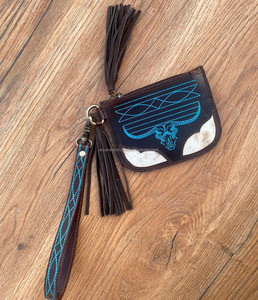 Femmes mode Turquoise botte point en cuir véritable fermeture éclair porte-monnaie avec bracelet peau de vache grande capacité gland Mini portefeuilles - Product Image 4