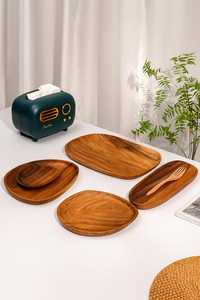Plato de Madera de Nogal, Plato Japonés de Madera Maciza, Plato Ovalado Irregular para Frutas, Plato de Madera para el Hogar, Plato Creativo para Dim Sum y Té - Product Image 2