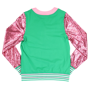 AKA Sequin Cardigan <b>Green</b> Pink Sorority Button Up Sweater Glitter Sleeve Fashion Jacket Women Stylish Coat Trendy Outfit - Product Image 2