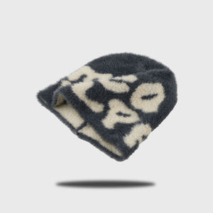 Custom Logo Y2K Mea Culpa Mohair Beanie Fuzzy Jacquard All Over Print Streetwear <b>Winter</b> Knit <b>Hat</b> for <b>Men</b> in low MOQ - Product Image 3