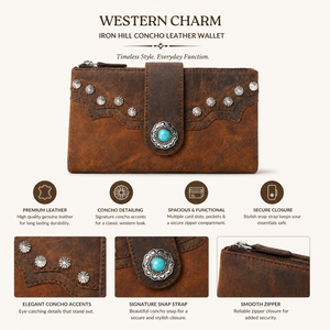 Western Genuine Leather <b>Long</b> Wallet with Concho Stud Detailing Vintage Rustic Cowgirl Clutch <b>Purse</b> Zipper Organizer Handcrafted - Product Image 5