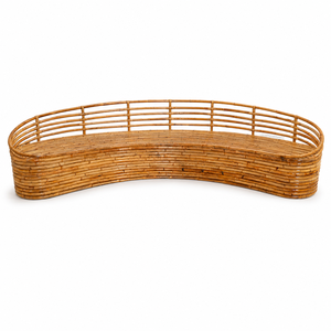 Curved Bamboo Lounge <b>Bench</b> Rattan Style <b>Metal</b> Frame Sofa Seat for Living Room Patio Villa - Product Image 1