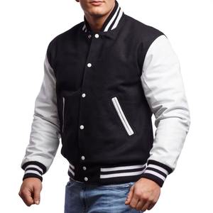 Black Varsity <b>Jacket</b> Stand Grey Sleeves <b>Mens</b> Unisex Baseball Style Button Rib Trim Custom Logo Option <b>Warm</b> Casual Outerwear - Product Image 2