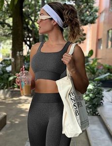 Womens Workout Sets 2 Piece Seamless Square Neck Sports Bra <b>Padded</b> <b>Butt</b> Lifting Leggings High Waist Yoga Gym Outfits - Product Image 3