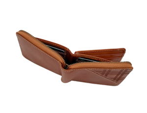 Castello Italian Genuine Leather <b>RFID</b> <b>Men's</b> Zipper ID Card <b>Wallet</b> High Quality Embossed Brown Short Length Polyester - Product Image 3