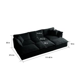 Divano Componibile a U Super Morbido e Reversibile a 6 Posti con 3 Pouf e 3 Cuscini Decorativi, Seduta Profonda e Confortevole per Soggiorno - Product Image 6