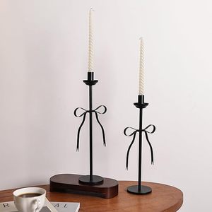 Black Taper Candlestick HoldersSet of 2 <b>Bow</b> Candle Stick <b>Holders</b> Metal Modern Candle Stands Christmas Decorative - Product Image 2