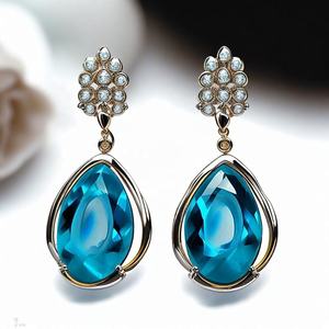 Boucles d'oreilles classiques en argent sterling 925 avec topaze bleue pour femmes bijoux de mode plaqués rhodium - Product Image 4