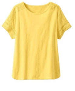 Nouveau Style femmes à la mode coton tricot slub dentelle travaillé épaule et manches couleur unie tee ourlet arrondi col bateau haut pour dames - Product Image 5