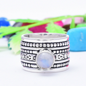 Bague rotative en pierre de lune faite à la main, en argent sterling, avec pierre de lune arc-en-ciel, bijou anti-stress, cadeau bohème - Product Image 4