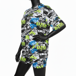 Ensemble T-shirt et short en coton et polyester tricoté de haute qualité pour femme, imprimé graffiti, logo personnalisé, 100% coton - Product Image 3