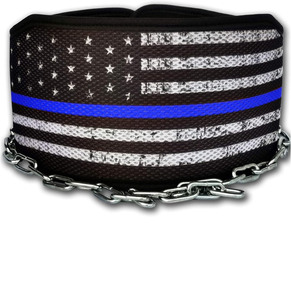 Ceinture de musculation lestée avec chaîne, motif drapeau américain et ligne bleue fine, pour entraînement de force en salle de sport et soutien lombaire pour tractions - Product Image 1
