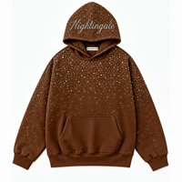 Sweat à capuche épais pour homme, coupe classique, streetwear, en coton 100%, avec broderie personnalisée et strass de luxe, collection hiver