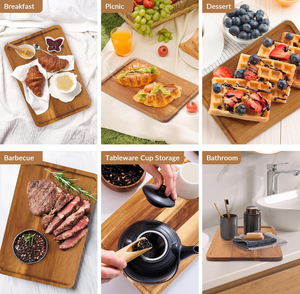 Ensemble de plateaux rectangulaires réutilisables en bois pour la cuisine, les fêtes, les pique-niques et le rangement des aliments - Product Image 6