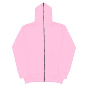 Oversized <b>Pink</b> Hooded Zip-Up <b>Sweatshirt</b> Unisex Casual Fleece Autumn Wear Regular Fit Solid Color Knitted Cotton - Product Image 1
