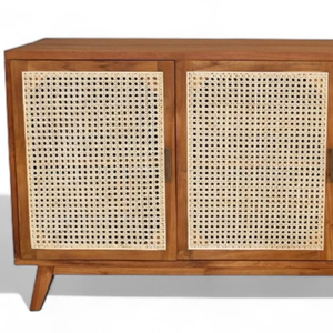 Two Doors Storage Sideboard Convertible Rattan Teak Wood Living Room Cabinet For Home Furniture Decoration - Product Image 5