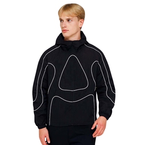 Veste de survêtement unisexe noire à capuche, manches longues, motif uni, coupe-vent, imperméable, écologique, légère, streetwear d'automne - Product Image 2