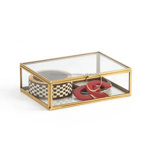 Golden Metal & Glass Multi-Compartment <b>Storage</b> <b>Boxes</b> for Jwellary and <b>Small</b> Items Glass <b>Storage</b> With Handle in Lid - Product Image 4
