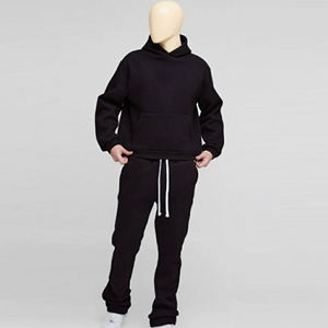 Conjunto Deportivo Informal de Dos Piezas para Hombre, Sudadera con Capucha Negra Extra Grande, Pantalones Deportivos de Felpa de Algodón - Product Image 4