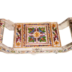Oxidize Handcrafted Metal flower DesignHandcrafted Wood Gift Aluminum Wooden meenakari tray box (7"LX5"WX1.75"H)with - Product Image 1