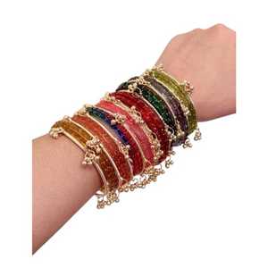 Premium Silver Plated Trendy Multi-Tone Glass Pearl Churiyan <b>Bangle</b> <b>Set</b> Ombre Finish Glitter Accents Custom Colors Traditional - Product Image 1