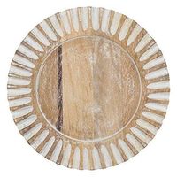 Assiette de service ronde en bois avec bord perlé blanc, faite à la main, vaisselle décorative moderne pour les fêtes