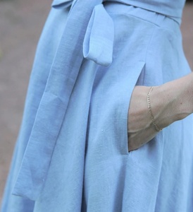 Nouvelle arrivée, robe en coton bleu mi-longue, robe de demoiselle d'honneur pastel, robe de mariage, robe formelle bleu clair, été, pour femmes - Product Image 6