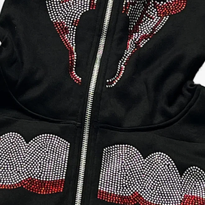 Sweat à capuche épais en molleton français avec strass pour homme, mélange coton-polyester, 480G, fermeture éclair intégrale, streetwear - Product Image 2