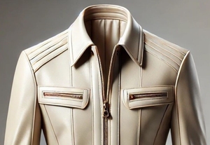 Blouson moto en cuir véritable beige pour homme, col rabattu, fermeture éclair, coupe ajustée, manches classiques, couleur unie, automne - Product Image 2