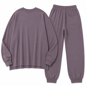 <b>Purple</b> <b>Tracksuit</b> Set Long Sleeve Sweatshirt Jogger Pants Casual Lounge Wear Custom Logo Solid Color Wholesale Apparel Supplier - Product Image 4