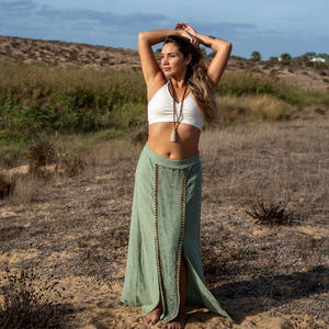 Jupe Harem en Coton à Double Fente, Jupe Maxi Style Bohème pour Festival avec Silhouette Fluide, Jupe Longue, Cadeau pour Elle - Product Image 1