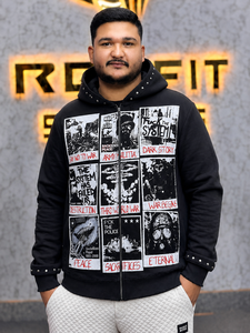 Sweat à capuche zippé noir pour homme, coupe oversize streetwear, en coton tricoté, idéal pour l'automne, avec broderie et strass – Nouveauté - Product Image 3