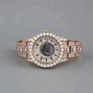 Splendide montre de luxe en moissanite, cadran en cristal saphir, mouvement à quartz ETA, boîtier de 28 mm, plaqué or rose, fermoir caché - Product Image 1