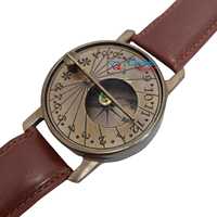 Boussole solaire plaquée laiton antique avec bracelet en cuir marron, montre nautique vintage rétro faite à la main, électroplaquée, pour la navigation et la randonnée