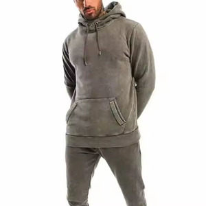 Ensemble de survêtement gris à capuche pour homme, manches longues, couleur unie, sweat-shirt et pantalon décontractés avec poches latérales, vêtements d'automne - Product Image 3