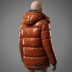 <b>Men</b> Orange Padded Hooded <b>Jacket</b> Glossy Quilted Warm <b>Utility</b> Pocket Zip Up Winter Coat OEM ODM Wholesale - Product Image 1