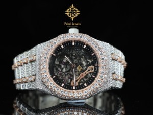 นาฬิกาข้อมือผู้ชาย Pahal Jewels รุ่นหรูหรา ระบบจักรกล ขนาด 40 มม. ตัวเรือนสแตนเลส กระจกแซฟไฟร์ ประดับเพชร หน้าปัดแบบโครงกระดูก สายแบบอนาล็อก ขนาด 16 มม. - Product Image 1