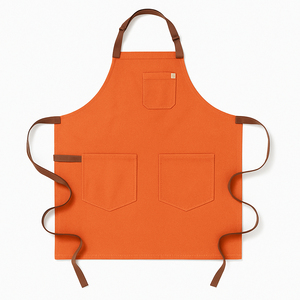ผ้ากันเปื้อนทำงานผ้าฝ้ายสีดำ สายหนังสีน้ำตาล กระเป๋าสามช่อง ผ้ากันเปื้อนอเนกประสงค์สำหรับช่างตัดผม ร้านทำผม ครัว ร้านเสริมสวย - Product Image 3