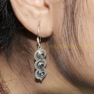 Boucles d'oreilles pendantes triple cercle en argent sterling 925 avec topaze mystique, faites à la main, style bohème, vintage, bijoux pour femme, cadeau pour elle - Product Image 6