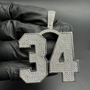 Colgante con el Número 34, Chapado en Plata 925, con Cristales de Estrás y Microincrustaciones, Estilo Hiphop, Unisex - Product Image 4
