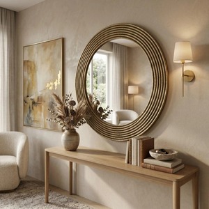 Natural Multilevel Plant Vine Weaving Art Design Bone Inlay Wall Mounted <b>Mirror</b> Retro Round Hanging <b>Vanity</b> <b>Mirror</b> - Product Image 5
