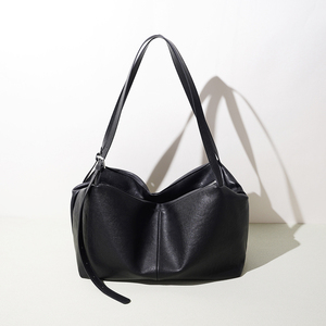 Sac fourre-tout en cuir véritable noir, design minimaliste à ouverture supérieure, utilisation quotidienne, toutes saisons, sac fourre-tout en cuir PU, imperméable, grande capacité - Product Image 6