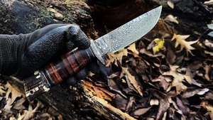 Couteau de chasse en acier Damas, pointe tombante, lame droite, manche en bois, lame fixe, couteau de survie DIY pour l'extérieur - Product Image 2