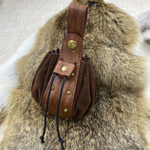 Vintage Medieval Style <b>Leather</b> Drawstring Bag Pu <b>Leather</b> Dice Bag with <b>Rivets</b> & Belt Vampire Characters - Product Image 1