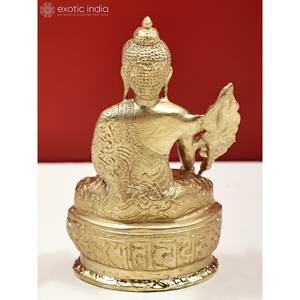 Statue en laiton bouddhiste tibétain de 7 pouces faite à la main Sculpture de bouddha de médecine fabriquée en Inde - Product Image 4