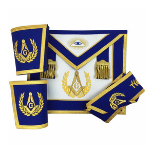 Ensemble tablier, collier et gauntlets de maître maçon de loge bleue, prix d'usine - Product Image 1