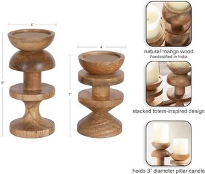 \Handcrafted Wooden Candle Holder Set <b>Rustic</b> Decorative Pillar Candle Stand for Home <b>Table</b> Decor - Product Image 5