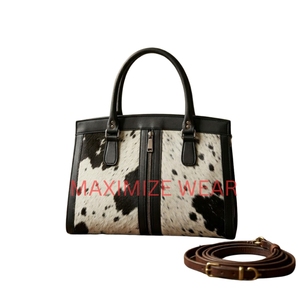 Sac fourre-tout de luxe en cuir de vache véritable, sac à main en cuir à poils imprimé vache, sac à bandoulière pour femme style western - Product Image 3