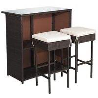 Ensemble table et tabourets de bar en rotin tressé, mobilier de jardin d'extérieur résistant aux intempéries, ensemble repas 2 places pour terrasse