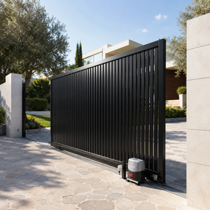 Portail coulissant moderne noir galvanisé à l'acier, design à lattes verticales, automatique, étanche, pour entrée de villa de luxe - Product Image 2